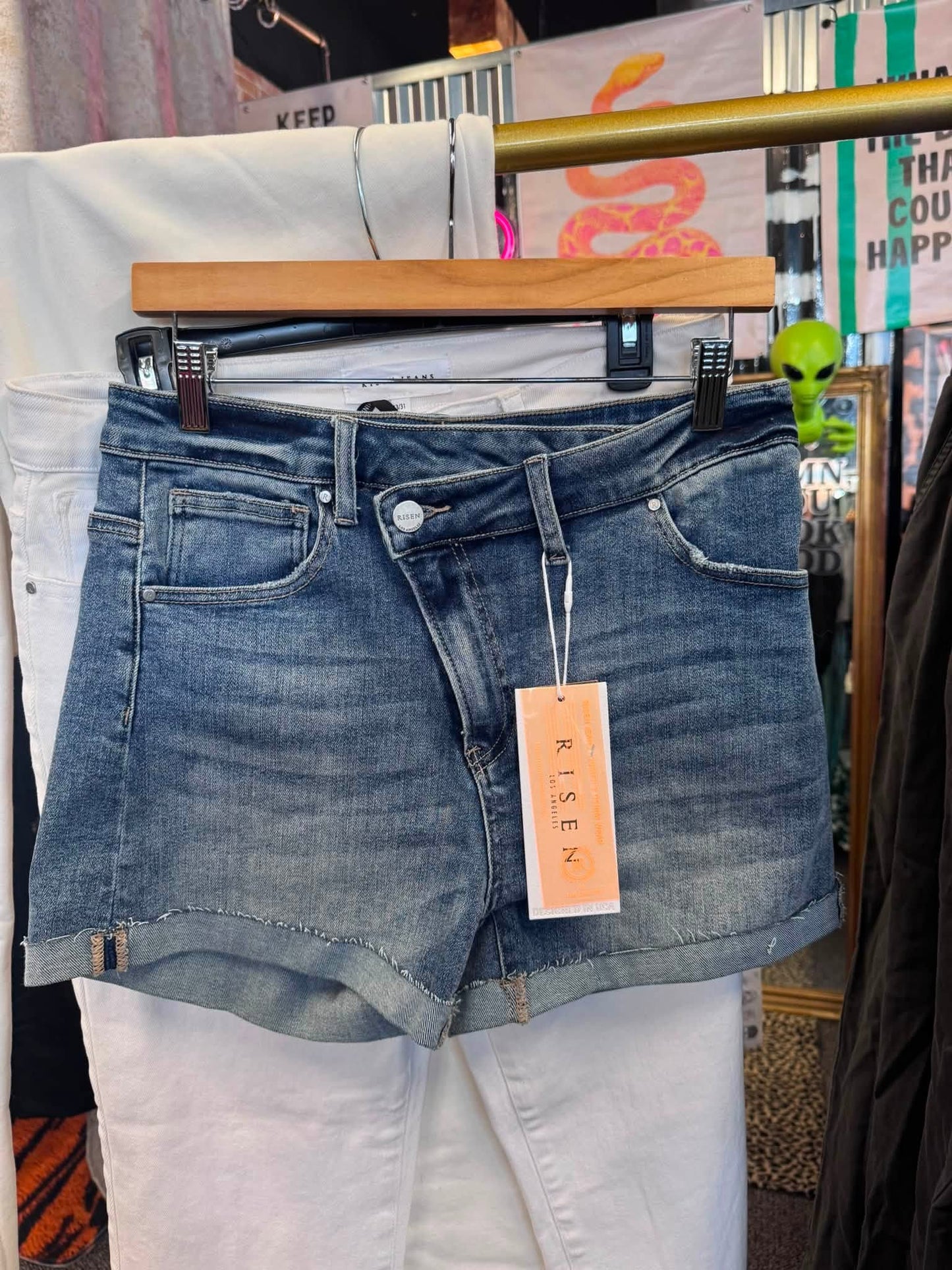Risen Crossover Denim Shorts