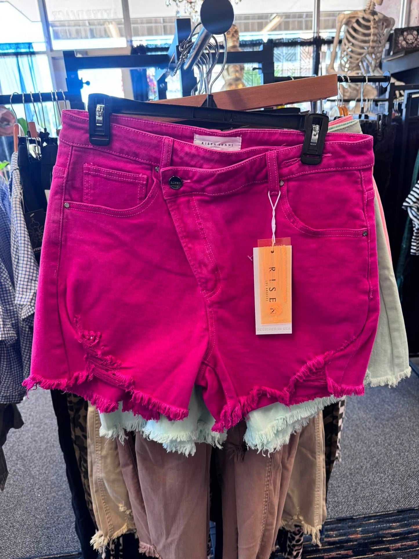 Risen Fuchsia Denim Shorts